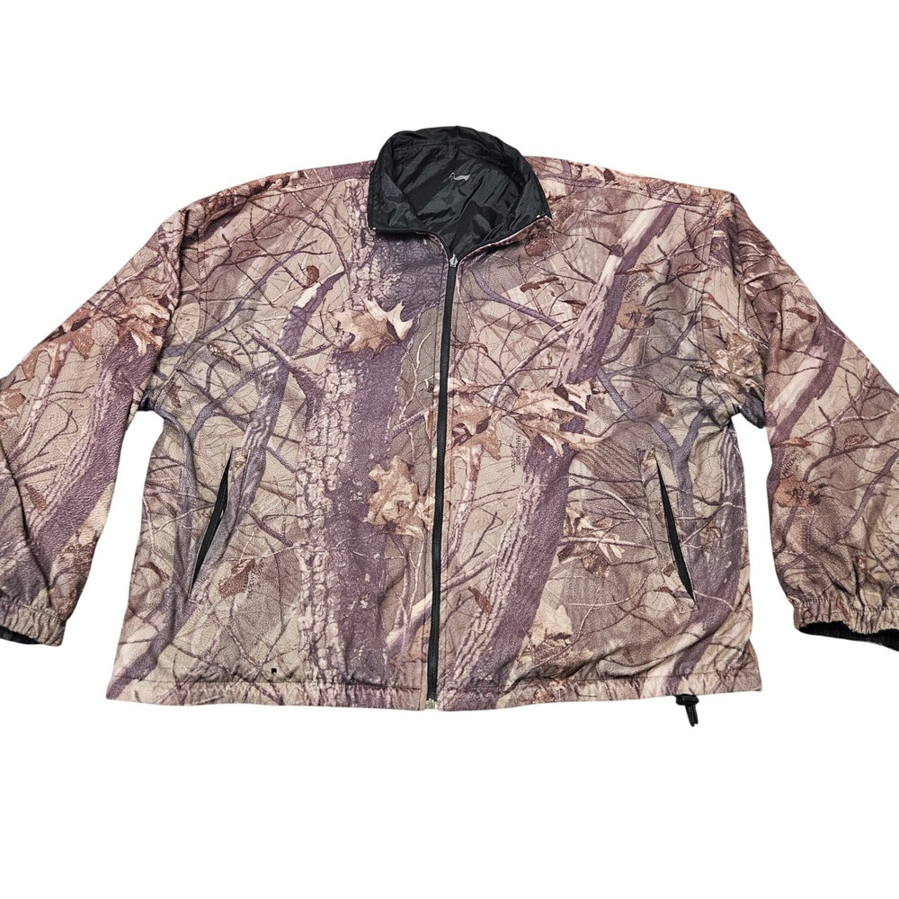 Realtree Hardwoods Reversible Jacket XL Camo Black Nylon Zip Up Outdoors Hunting